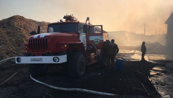 Пожарные ликвидировали возгорание на лесоперерабатывающем предприятии в Лидоге Хабаровского края. 28 мая 2018
