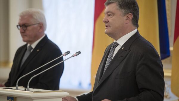 Президент Украины Петр Порошенко в ходе совместного брифинга с президентом Германии Франк-Вальтером Штайнмайером. 29 мая 2018