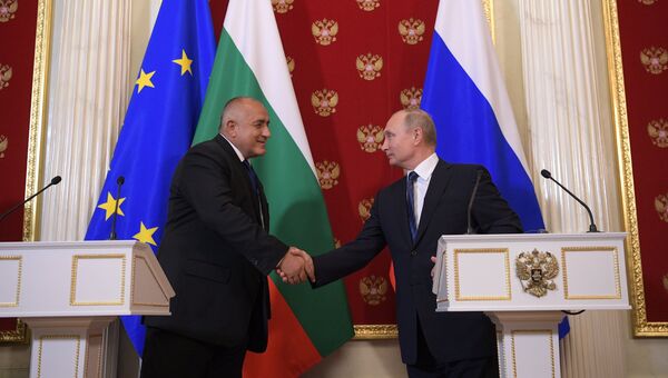 Президент РФ Владимир Путин и премьер-министр Болгарии Бойко Борисов на пресс-конференции по итогам встречи. 30 мая 2018