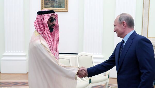 Владимир Путин и советник по вопросам национальной безопасности ОАЭ шейх Тахнун бен Заид аль Нахайян во время встречи. 1 июня 2018
