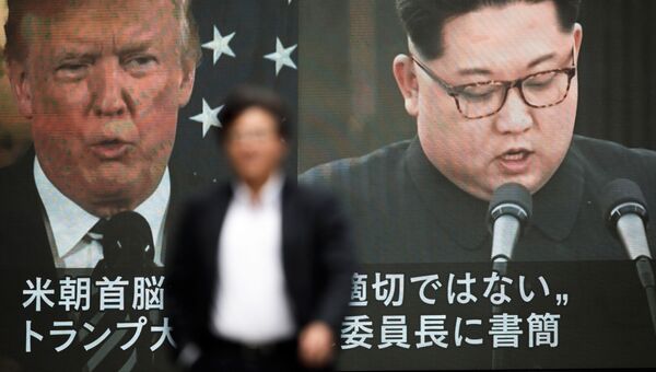 Портреты президента США Дональда Трампа и лидера КНДР Ким Чен Ына. Архивное фото