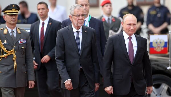 Президент РФ Владимир Путин и федеральный президент Австрийской Республики Александр Ван дер Беллен. Архивное фото