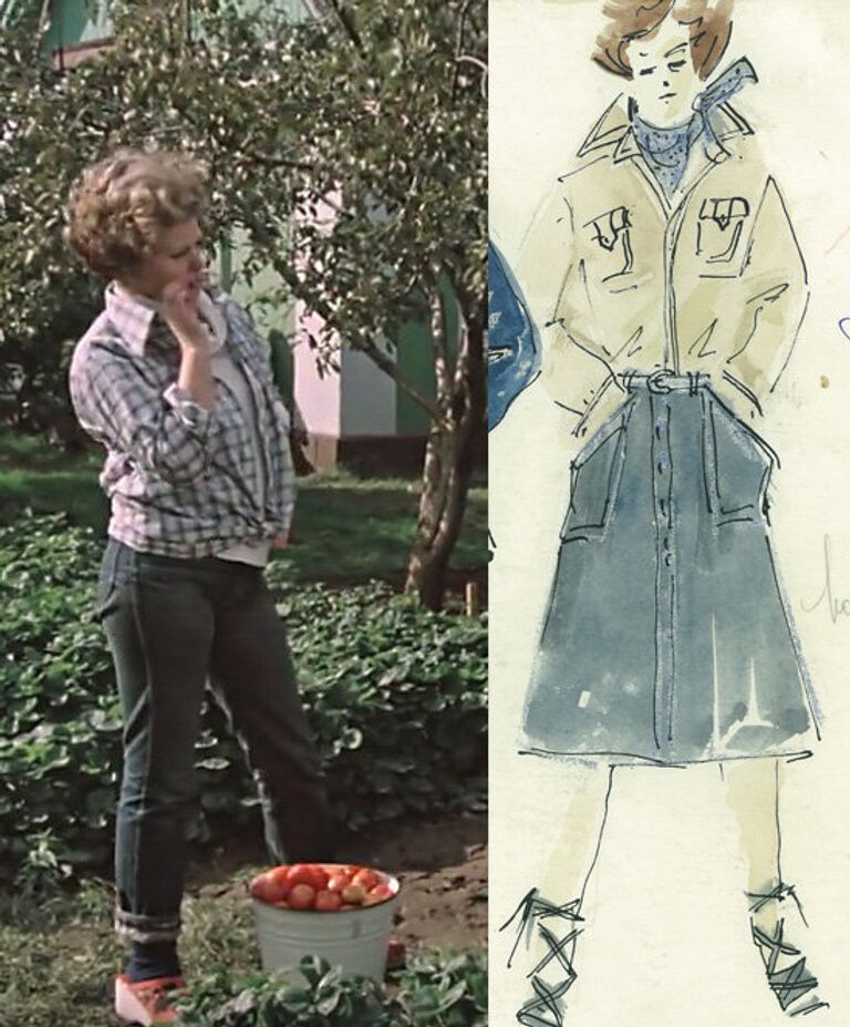 Кадр из фильма Москва слезам не верит и эскиз Ж. Мелконян