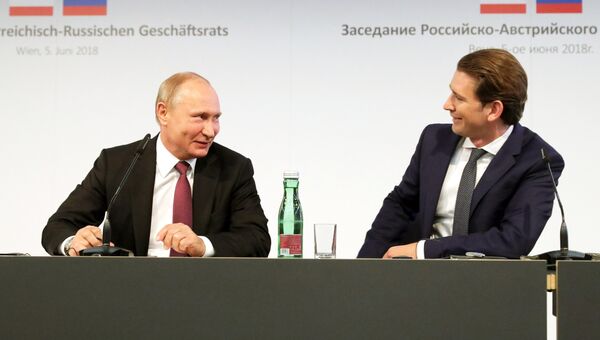 Президент РФ Владимир Путин и Федеральный канцлер Австрии Себастьян Курц во время встречи. 5 июня 2018