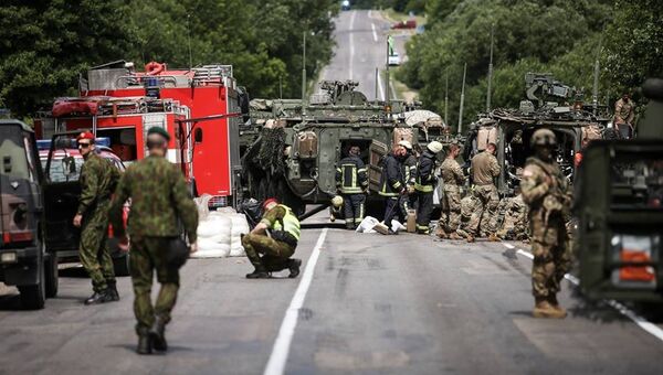 Место столкновения бронетранспортеров Stryker в Литве. 7 июня 2018