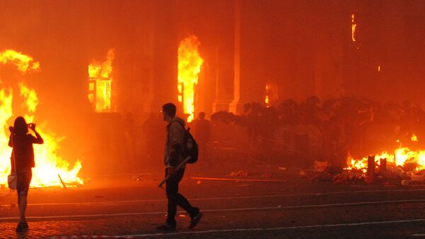 Пожар в Доме профсоюзов в Одессе.