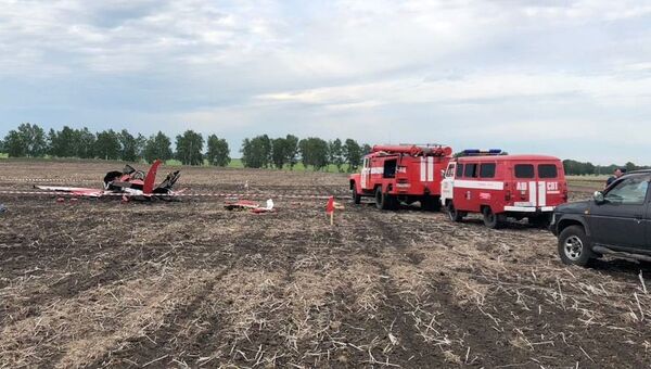 Сотрудники МЧС на месте крушения самолета Як-52 в Алтайском крае. 16 июня 2018