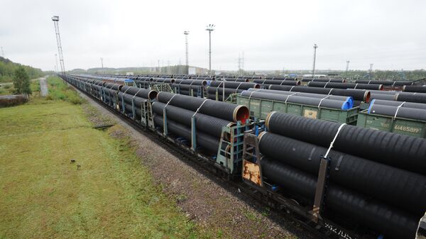 Отгрузка труб для строительства трубопровода Северный поток-2 на заводе OMK в Выксе