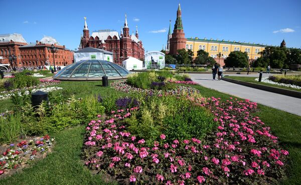 Цветник на Манежной площадь в Москве