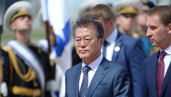 Президент Республики Корея Мун Чжэ Ин в аэропорту Внуково-2.  21 июня 2018
