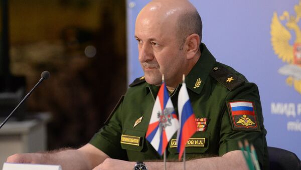 Генерал-майор Игорь Кириллов во время брифинга по проблематике расследований случаев применения химоружия в Сирии. 22 июня 2018