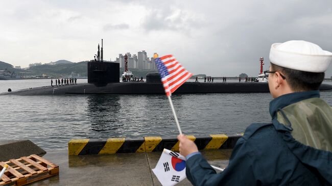 Американская подводная лодка USS Michigan в Пусане, Южная Корея. Архивное фото