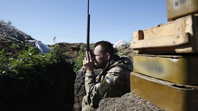 Украинский военный на позиции в районе Мариуполя. архивное фото