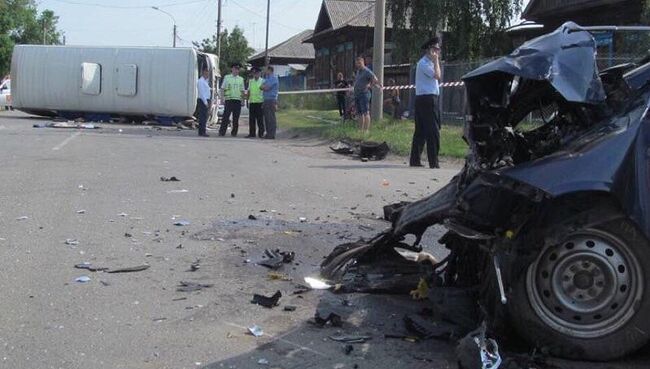 Место ДТП с участием автобусом в Минусинске. 27 июня 2018