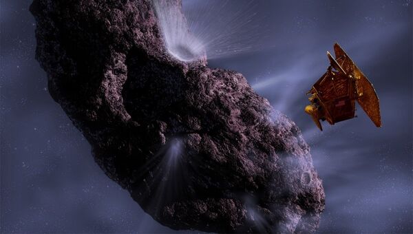 Так художник представил себе миссию Deep Impact у кометы Temple 1