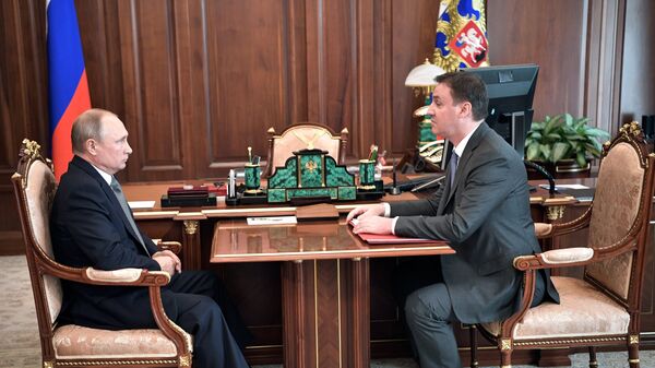 Владимир Путин и министр сельского хозяйства Дмитрий Патрушев во время встречи