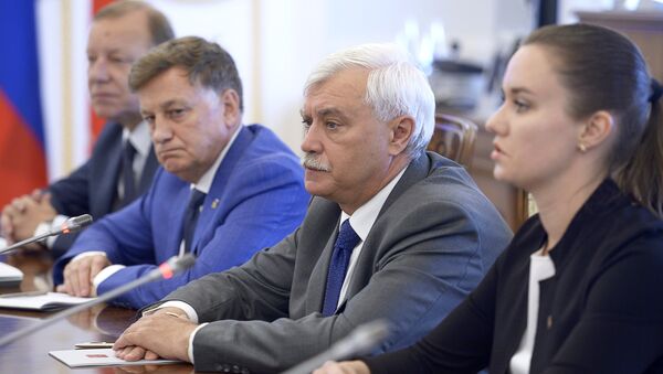 Губернатор Санкт-Петербурга Георгий Полтавченко во время встречи с делегацией сената США в Смольном дворце. 2 июля 2018
