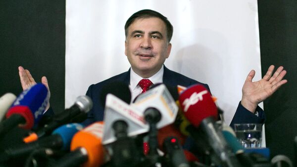 Михаил Саакашвили во время пресс-конференции в Варшаве. архивное фото