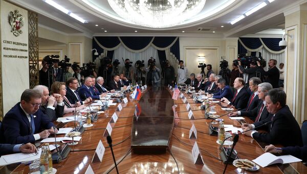 Встреча членов Совета Федерации РФ с делегацией Конгресса США. 3 июля 2018