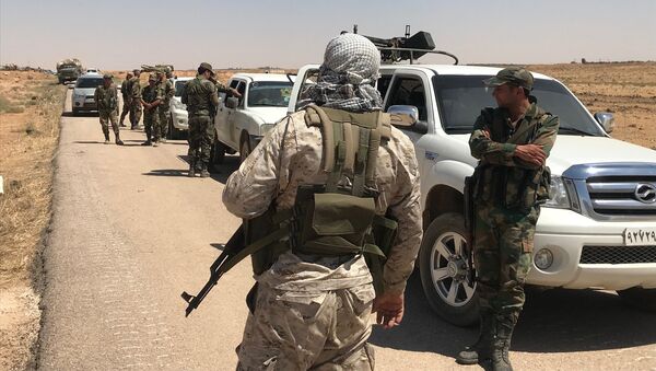 Сирийская армия на границе с Иорданией а провинции Дераа . 5 июля 2018