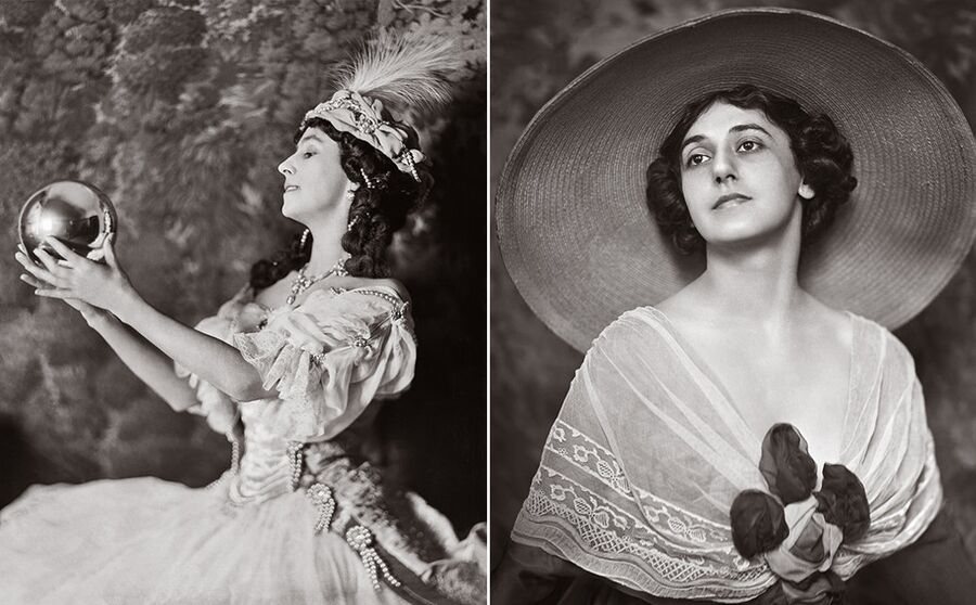 Слева: Матильда Кшесинская в роли Армиды. Справа: Тамара Карсавина, студийный портрет