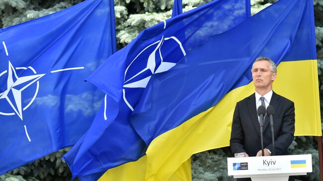 Генеральный секретарь НАТО Йенс Столтенберг выступает на пресс-конференции с президентом Украины в Киеве