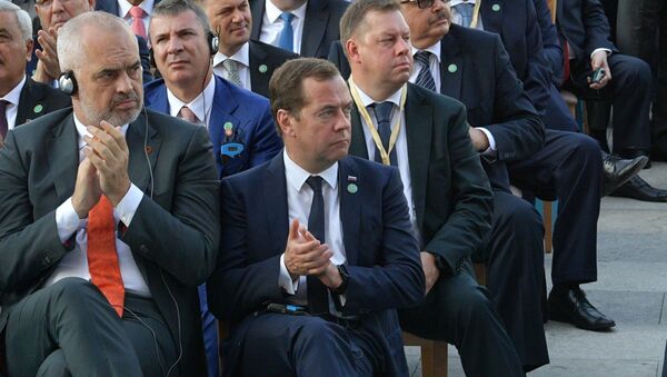 Председатель правительства РФ Дмитрий Медведев на торжественной церемонии инаугурации избранного президента Турецкой Республики Реджепа Тайипа Эрдогана в Анкаре. 9 июля 2018