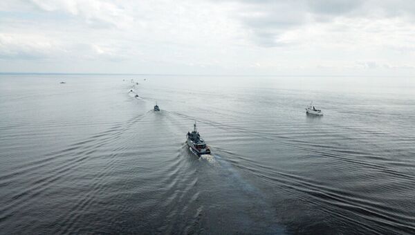 Тренировка кораблей и катеров ВМФ в Финском заливе к Главному Военно-Морскому Параду