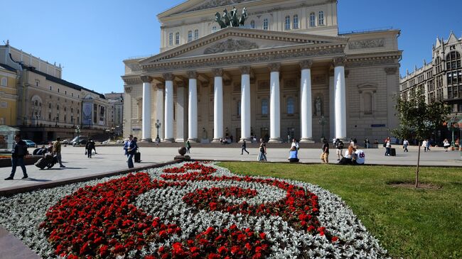 Цветник на площади у Большого театра в Москве. Архивное фото