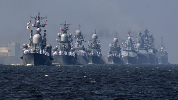 Корабли ВМФ РФ на репетиции парада в честь Дня Военно-морского флота