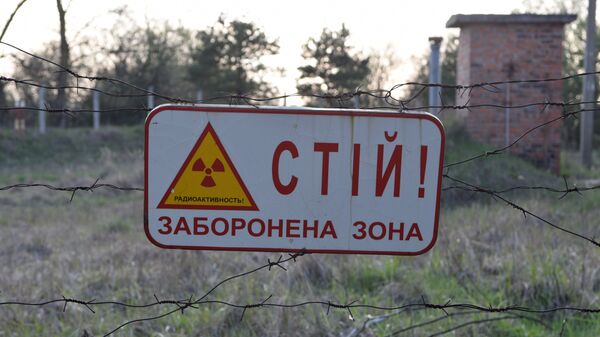 Предупреждающая табличка на территории зоны отчуждения ЧАЭС. Архивное фото