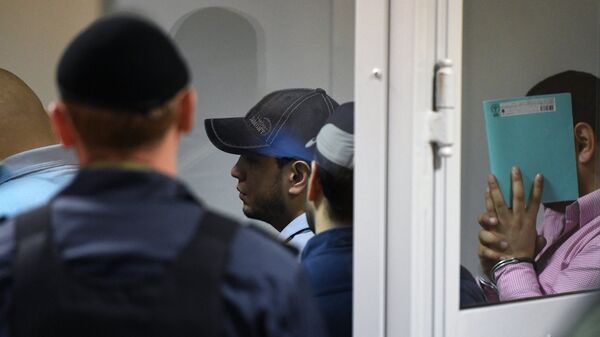Члены банды GTA, обвиняемые в серии убийств водителей в Мособлсуде во время оглашения приговора. 1 августа 2018