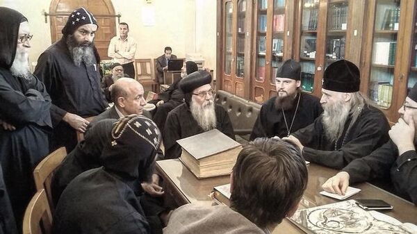 Встреча представителей Русской православной церкви с настоятелем коптского монастыря святого Макария в Египте епископом Епифанием в 2016 году