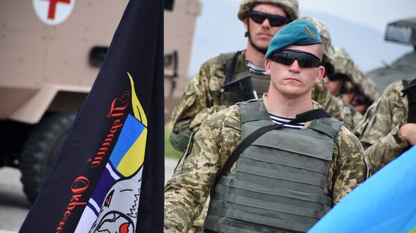 Военнослужащий армии Украины на открытии международных военных учений под эгидой НАТО в Грузии