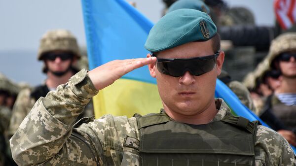 Военнослужащий армии Украины на открытии международных военных учений под эгидой НАТО. Архивное фото