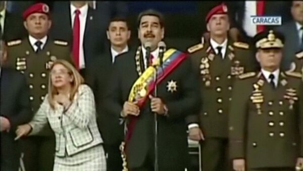 Президент Венесуэлы Николас Мадуро в момент неудавшегося покушения. 4 августа 2018