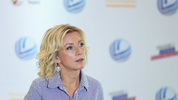 Официальный представитель МИД Мария Захарова во время брифинга в Светлогорске. 15 августа 2018