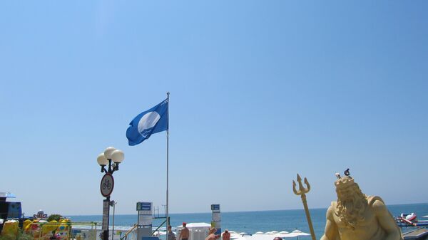 Голубой флаг пляжа Приморский в городе Сочи. Архивное фото.
