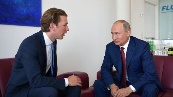 Президент РФ Владимир Путин и федеральный канцлер Австрии Себастьян Курц во время встречи. 18 августа 2018 