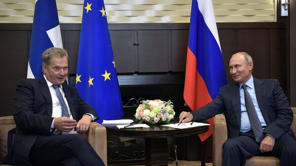 Президент РФ Владимир Путин и президент Финляндской Республики Саули Ниинисте во время встречи в Сочи. 22 августа 2018 