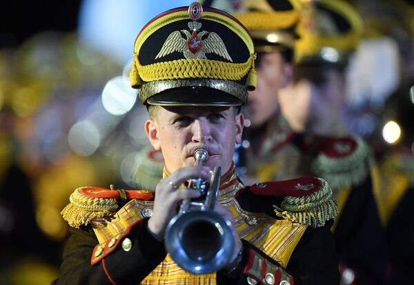 Центральный военный оркестр Министерства обороны РФ на торжественной церемонии открытия XI Международного военно-музыкального фестиваля Спасская башня