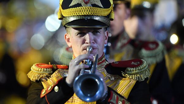 Центральный военный оркестр Министерства обороны РФ на торжественной церемонии открытия XI Международного военно-музыкального фестиваля Спасская башня