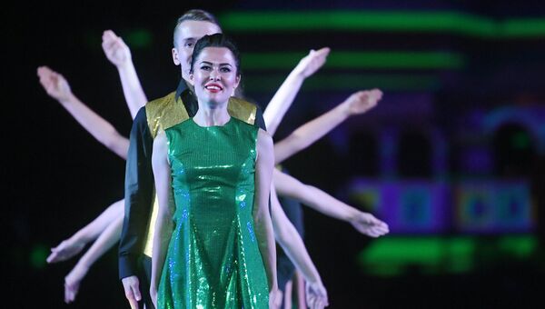 Участники Международной команды ирландских танцев на торжественной церемонии открытия XI Международного военно-музыкального фестиваля Спасская башня