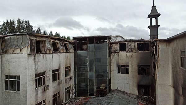 Отель после пожара в Харбине, Китай. 25 августа 2018