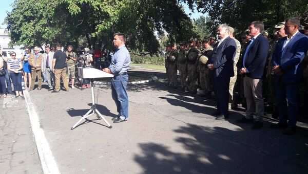 Глава МИД Украины Павел Климкин во время выступления в Авдеевке