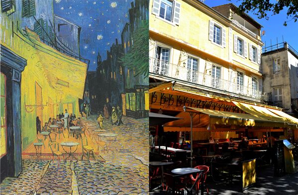 Картина Винсента ван Гога Ночная терраса кафе и кафе-протип в Арле, Франция