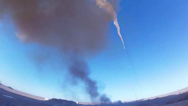 Испытательный пуск новой ракеты российской системы ПРО на полигоне Сары-Шаган в Казахстане. 30 августа 2018