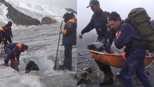 Обнаружение в ледниках горного хребта Актру тела альпиниста, предположительно пропавшего в 2014 году