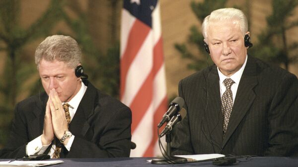 Совместная пресс-конференция президента РФ Бориса Ельцина и президента США Билла Клинтона
