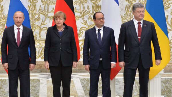 Переговоры лидеров России, Германии, Франции и Украины в Минске. 11 февраля 2015. 